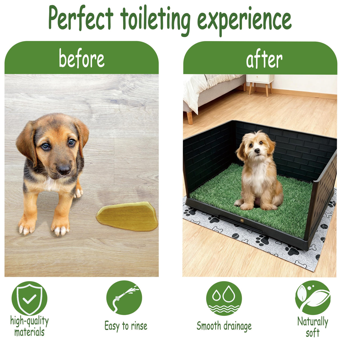 Dog Grass Pad with Tray, 30" X 20", with 2 Reusable Grass Pads P3664